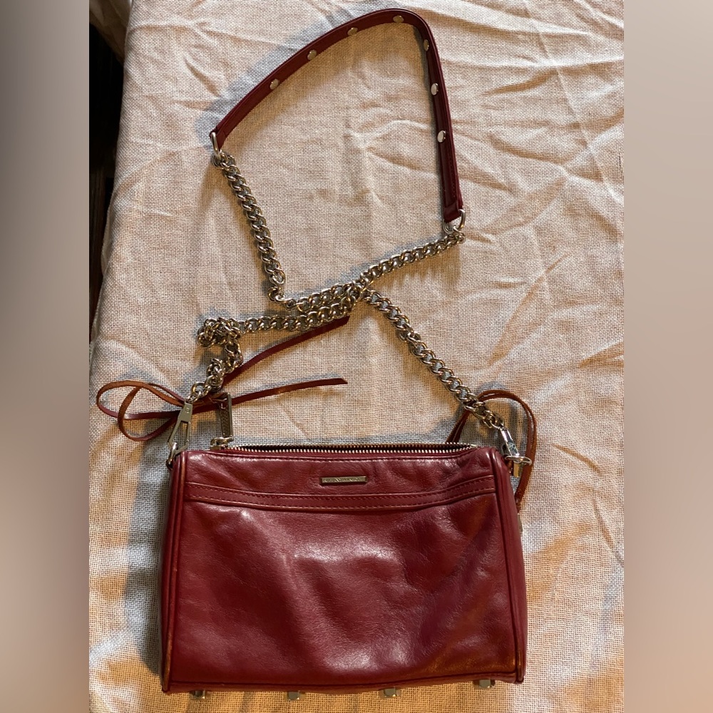 Rebecca Minkoff Mini Mac Crossbody handbag purse chain strap burgundy maroon red